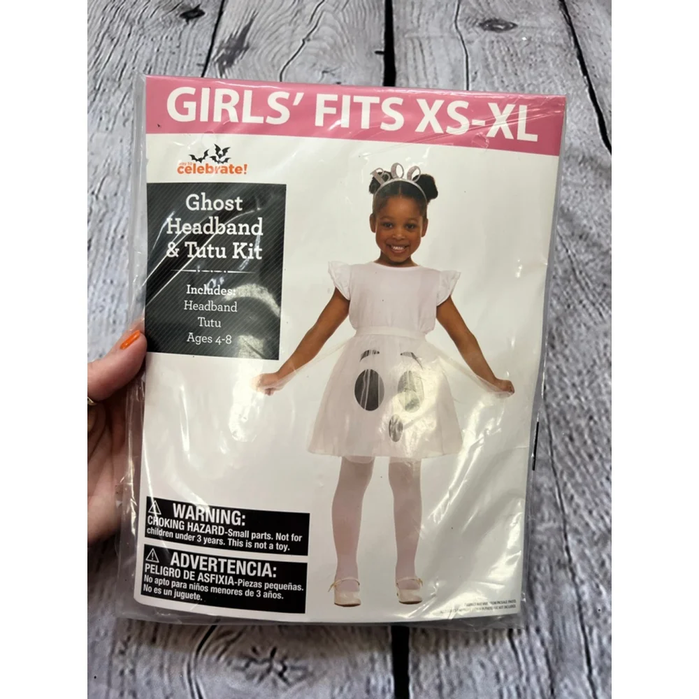 NEW Girls Way To Celebrate! Halloween Ghost Headband & Tutu Kit One Size White